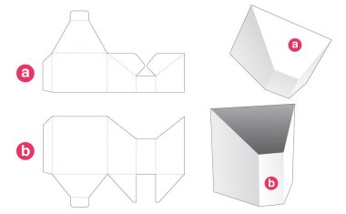 Prism shaped box with lid die cut template