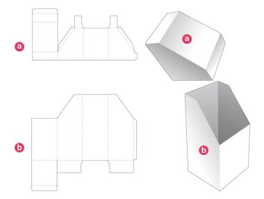 Sloped box with sloped lid die cut template