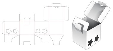 2 flips box and locked point with 2 star shaped window die cut template