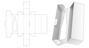 Bottle packaging with bottle shaped window on flip die cut template