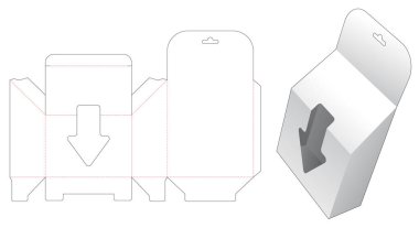 Hanging chamfered packaging with arrow shaped window die cut template