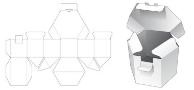 Short hexagonal box with locked point die cut template