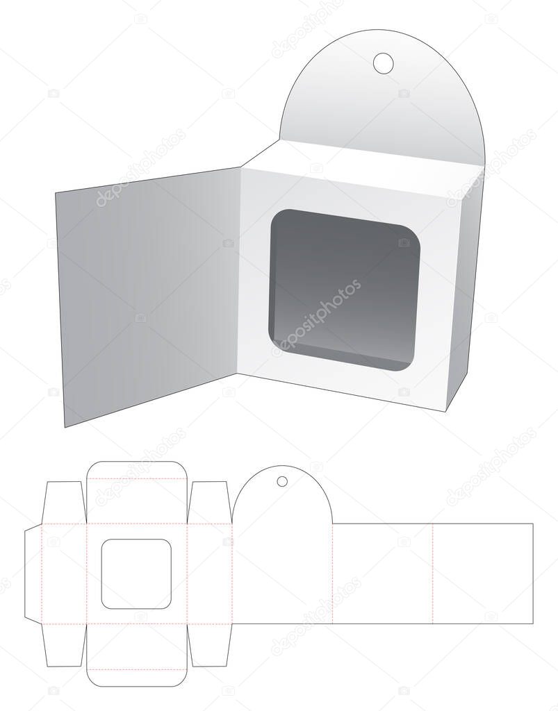 Hanging hole flip packaging with window display die cut template