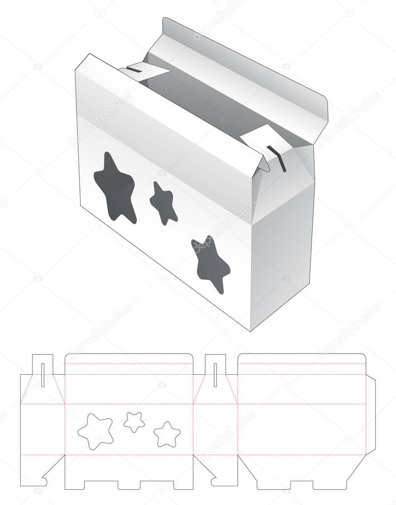 Two flips short box with star shaped windows die cut template