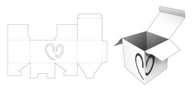 Köşesinde kalp penceresi olan kare kutu kesme şablonu