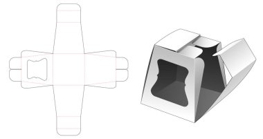 Lüks pencereli ortanca açılış hediye kutusu kesme şablonu