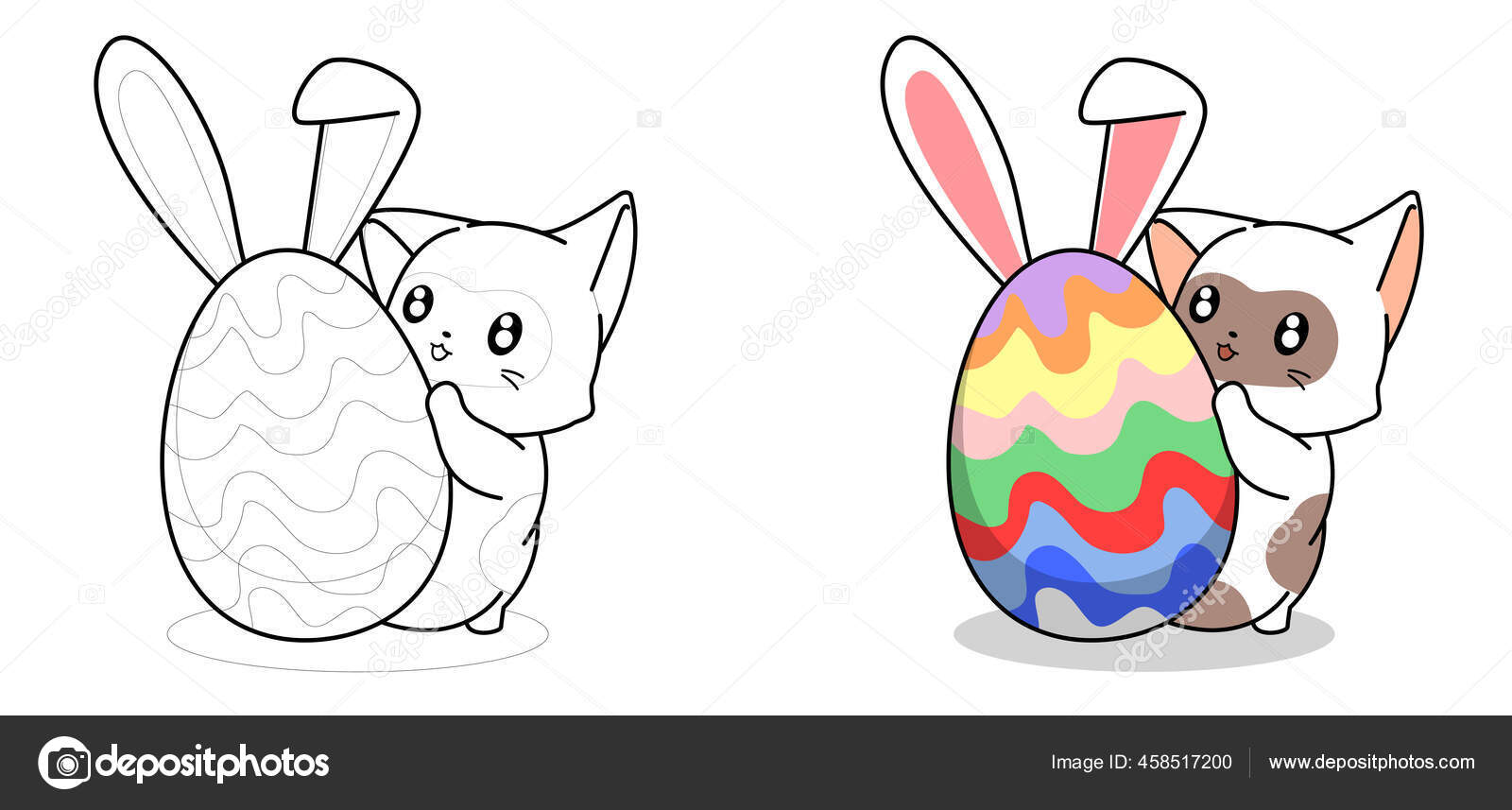Kucing Manis Dan Telur Kelinci Untuk Easter Day Halaman Pewarnaan Stok Vektor Valueinvestor 458517200