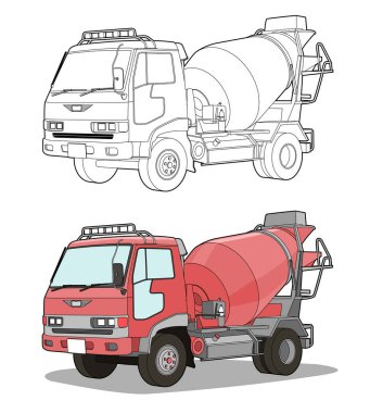 Çocuklar için çimento karıştırıcı kamyon çizgi film boyama sayfası