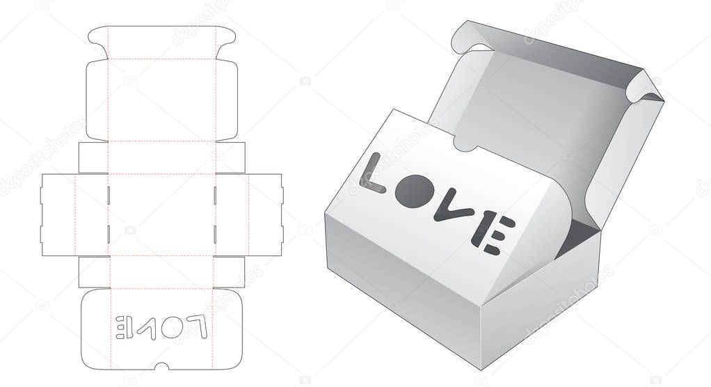 Two flips box with love word shaped window die cut template