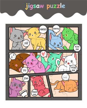 Sevimli renkli kedi çizgi filmlerinin yapboz oyunu