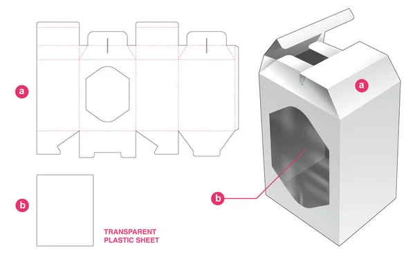 Caja Apertura Media Ventana Con Plantilla Corte Lámina Plástico Transparente — Vector de stock