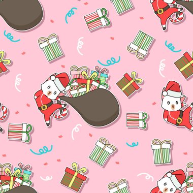 Kusursuz desenli Noel Baba kedisi ve hediyeler