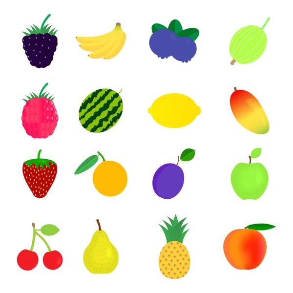一组不同的浆果和水果扁平风格 矢量说明 — 图库矢量图片