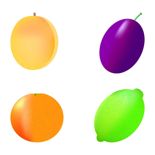 Cztery Kolorowe Ikony Owoców Zestaw Ilustracja Wektora — Wektor stockowy