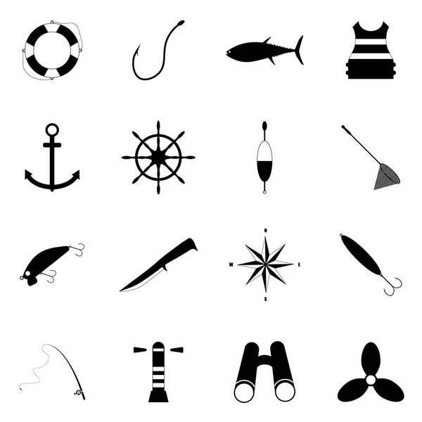 Zestaw Ikon Wędkarstwa Morskiego Ilustracja Wektora — Wektor stockowy