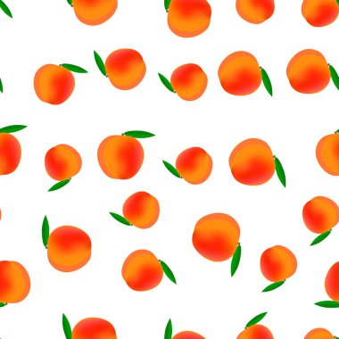 Beyaz arka planda şeftali deseni olan kusursuz bir desen. Vektör illüstrasyonu