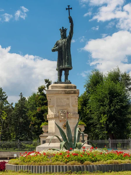 Central park with statue of Stefan cel Mare in the center of Chisinau, Moldova