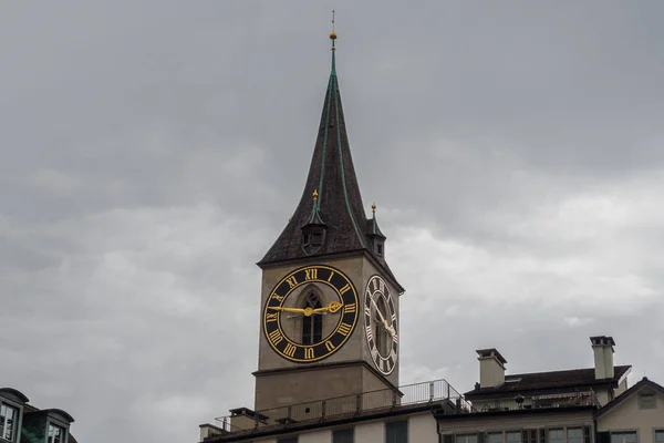 Menara Jam Gereja Santo Petrus Zurich Swiss — Stok Foto