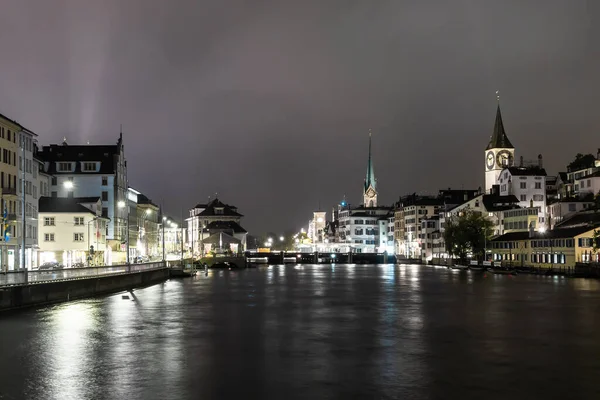 Pemandangan Malam Sungai Limmat Zurich — Stok Foto