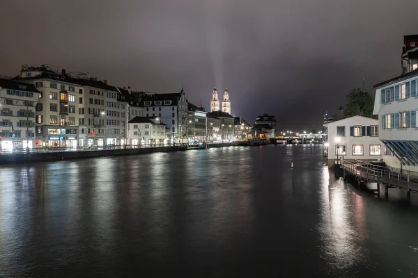 Nachtzicht Limmat Zürich Zwitserland — Stockfoto