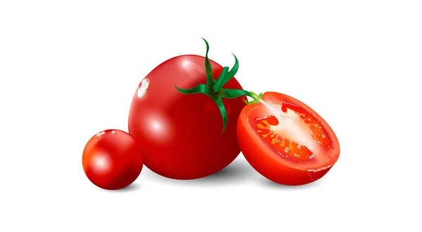 Merah Tomat Matang Vektor Ilustrasi Terisolasi Pada Putih - Stok Vektor