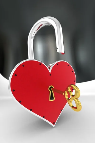 Zamek w kształcie serca otworzyć klucza. — Zdjęcie stockowe