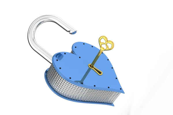 Castle in heart-shaped open key. — Stock Photo, Image