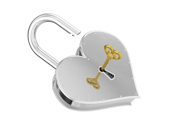 Szív alakú nyitott kulcs-kastély. — Stock Fotó