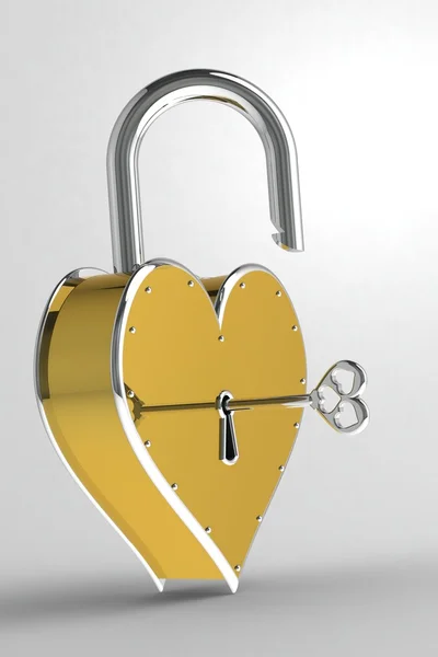 Açık anahtar kalp şeklinde kalede. — Stok fotoğraf