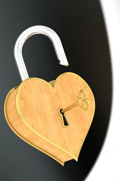 Замок в форме сердца с открытым ключом . — стоковое фото