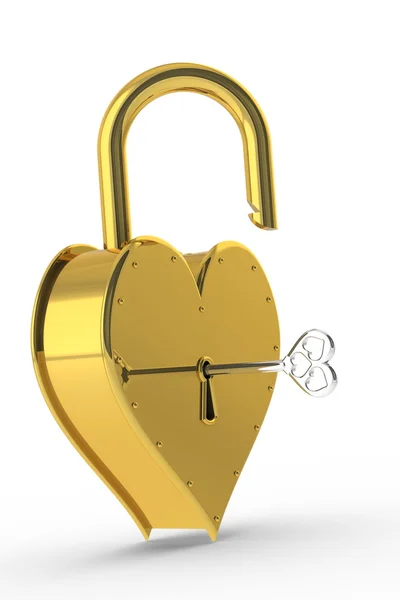 Açık anahtar kalp şeklinde kalede. Stok Resim