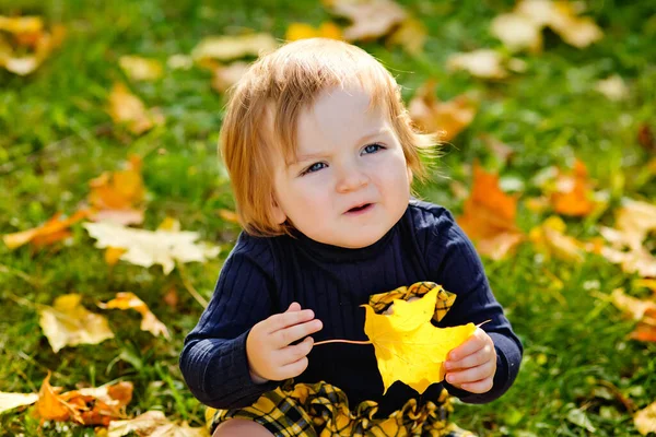 Felice Giocoso Bambina All Aperto Nella Stagione Autunnale Una Bambina — Foto Stock