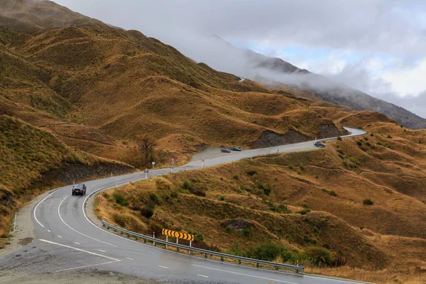 Coronet Peak Otago South Island Zimě Křivolaká Cesta Vede Přes — Stock fotografie