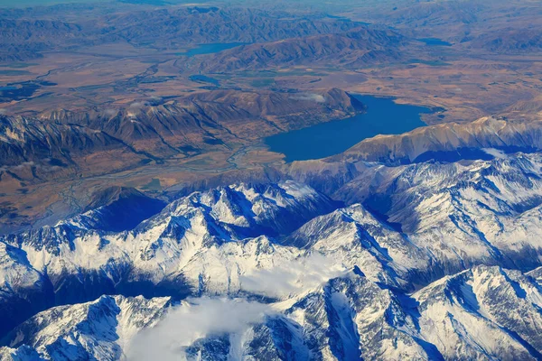 Luftaufnahme Des Ohau Sees Auf Der Südinsel Neuseelands Vordergrund Die — Stockfoto