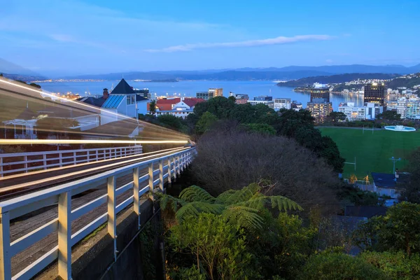 Wellington Nova Zelândia Cidade Porto Entardecer Visto Vigia Kelburn Primeiro — Fotografia de Stock