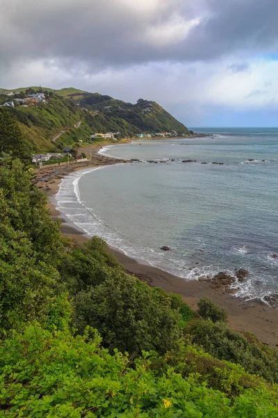 Vista Panorámica Bahía Pukerua Pequeño Asentamiento Costa Kapiti Nueva Zelanda —  Fotos de Stock