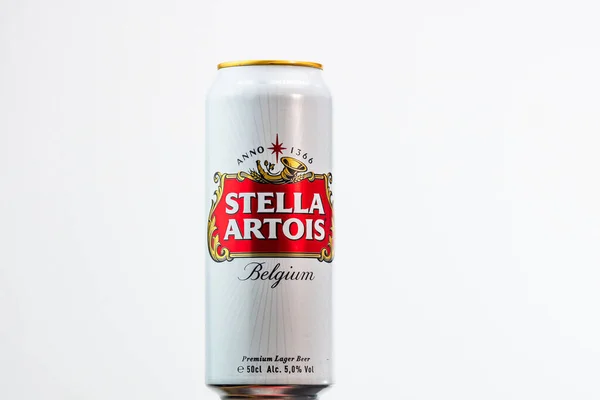 Grande Cerveja Bélgica Stella Artois Bélgica Premium Lager Lata Cerveja — Fotografia de Stock