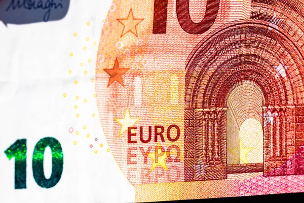 Eurobankjegyek Részleteire Való Szelektív Összpontosítás Zárják Eurós Izolált Pénzbankjegyek Makroszintű — Stock Fotó