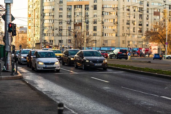 Автомобильное Движение Час Пик Центре Города Загрязнение Автомобилей Пробки Утром — стоковое фото