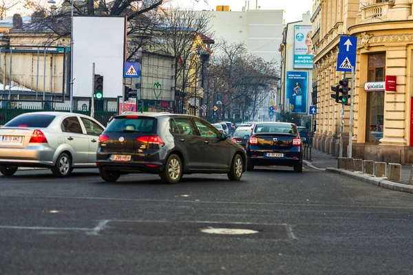 Car Traffic Rush Hour Downtown Area City Car Pollution Traffic — Stock Photo, Image