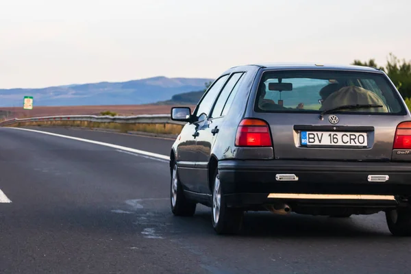 Traveling Car Motion Asphalt Road Back View Car Street Bucharest — Stock Photo, Image