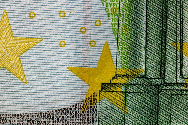 Foco Selectivo Pormenor Das Notas Euro Detalhe Macro Perto Das — Fotografia de Stock