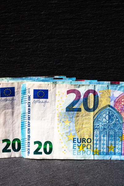 Eurobankjegyek Részleteire Való Szelektív Összpontosítás Zárják Eurós Izolált Bankjegyek Makroszintű — Stock Fotó