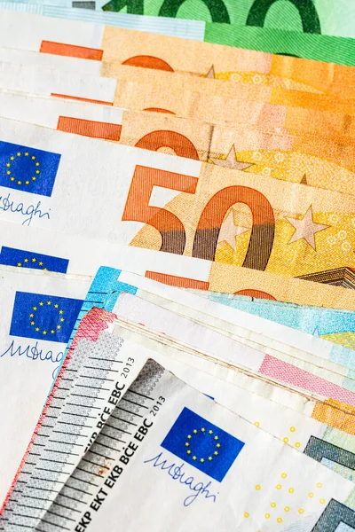 Närbild Eurosedlar Bakgrund Pengar Euro Isolerad — Stockfoto