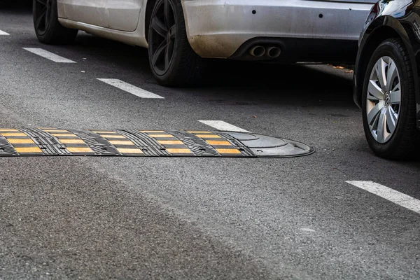 Traffic Safety Speed Bump Asphalt Road Parking Area Bucharest Romania — Stock Photo, Image