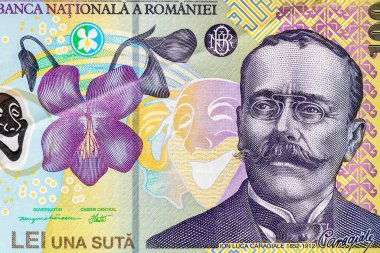 Ley banknotlarının detaylarına özen göster. Romanya lei banknotlarının makro detaylarını kapat, 100 lei izole edilmiş. Dünya para kavramı, enflasyon ve ekonomi kavramı