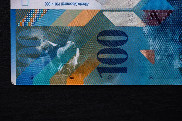 Вибірковий Фокус Деталях Банкноти 100 Швейцарських Франків Крупним Планом Макро — стокове фото