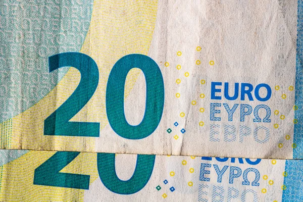 Eurobankjegyek Részleteire Való Szelektív Összpontosítás Zárják Eurós Izolált Bankjegyek Makroszintű — Stock Fotó