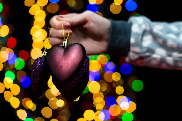 Woman Hands Hold Christmas Decoration Christmas New Year Holidays Background — Stock Photo, Image