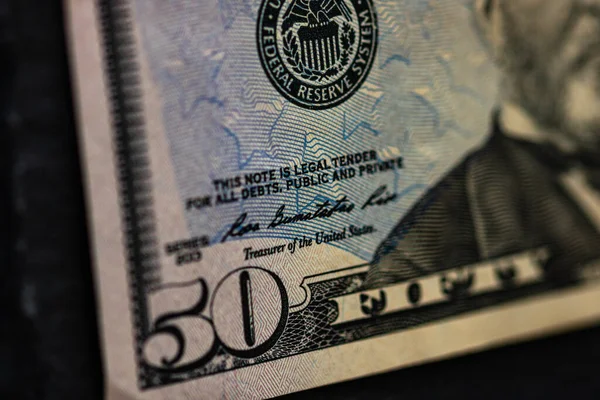 Foco Seletivo Detalhe Nota Dólares Close Macro Detalhe Notas Dinheiro — Fotografia de Stock